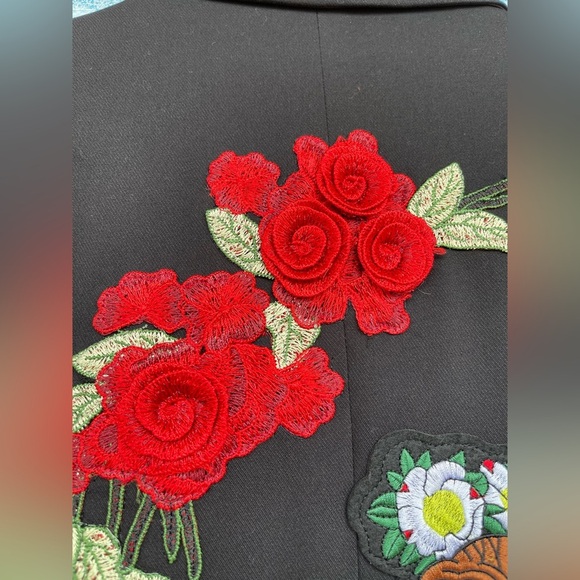Zara MAN Black Blazer w Studs & Floral 3 D patches size 40 - Picture 12 of 16